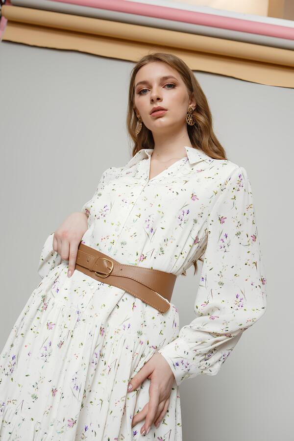 WDIRARA Long Sleeve Floral Belted Dress