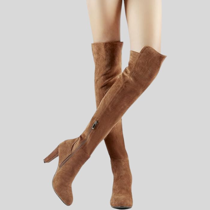 camel thigh high boots