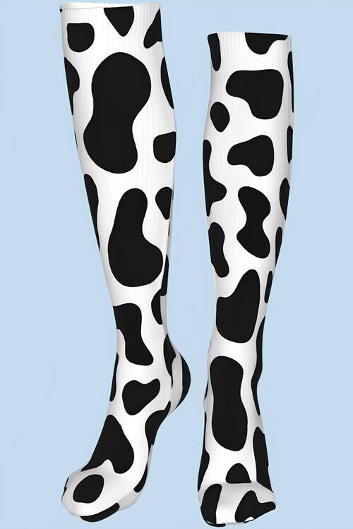 cow print thigh high boots