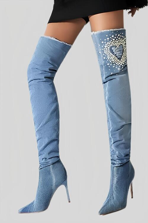 denim thigh high heels