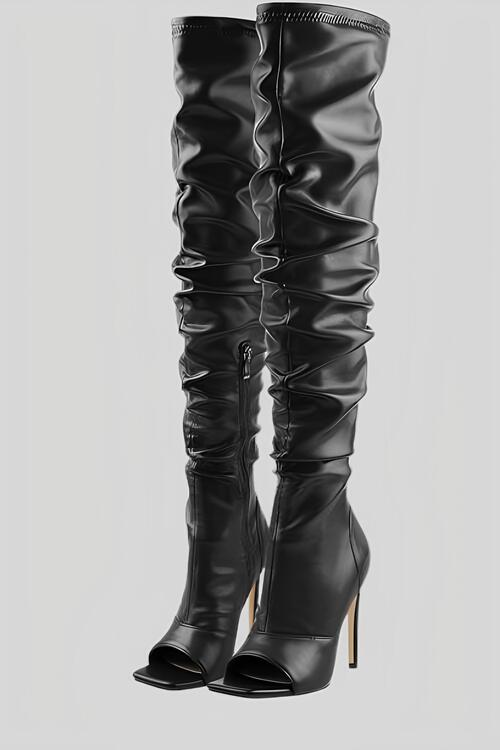 thigh high open toe boots